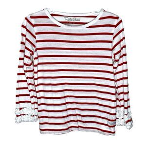 Ruffle Butts Red White Striped Ruffle Sleeve Long Sleeve Shirt Holiday Size 4T